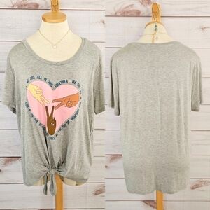 Dirtee Laundry We're All in This Together Tie Front Tee in Gray and Pink Size 2X